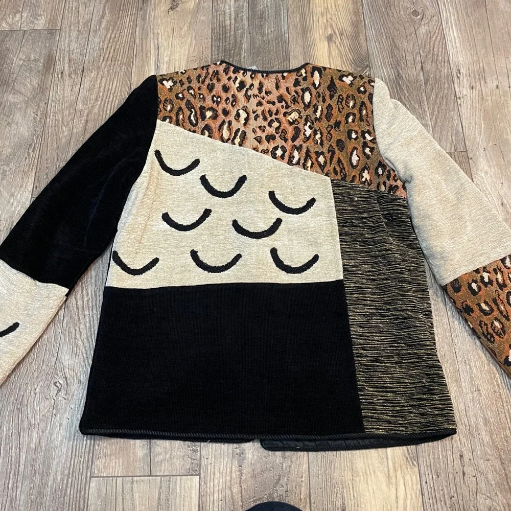 Indigo Moon Patchwork Tapestry Leopard Paisley Velvet Artisan 90s Jacket XS‎